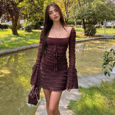 werewolves dress to impress Women's Autumn New Sexy Square Collar Low-Cut Bell Sleeve Slim-Fit Hip Skirt Cake Skirt for Women